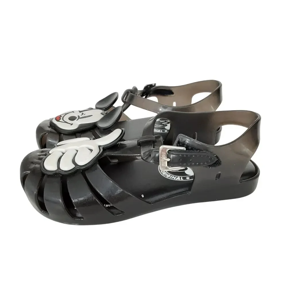 Mini Melissa Mickey Mouse Jelly Sandals Black Fisherman Hook & Loop Girls 12
